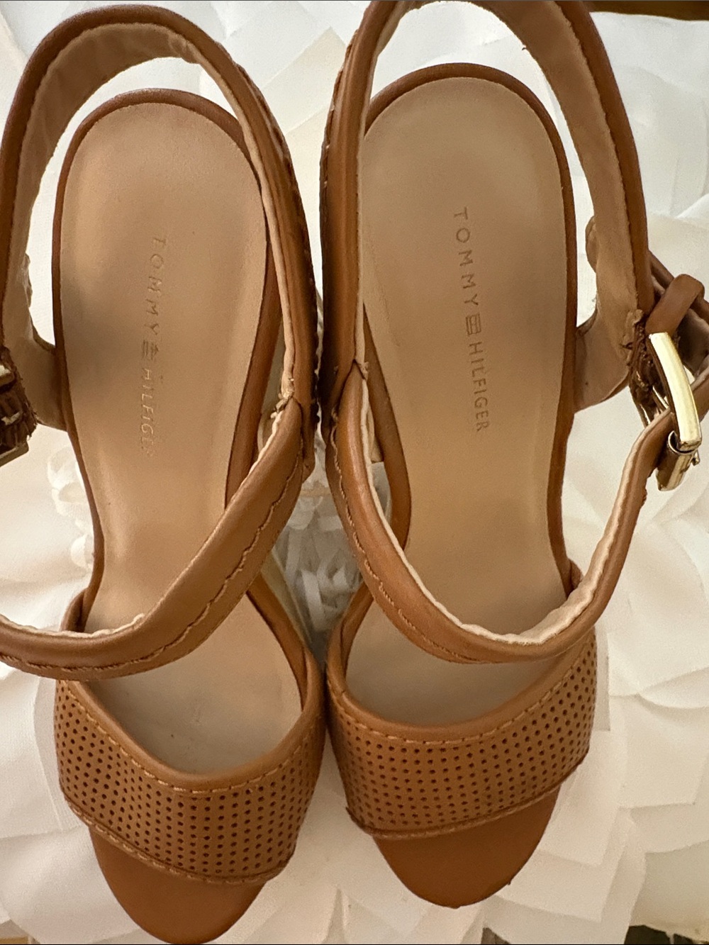 Tommy Hilfiger Women's Cognac Perforated Leather Slingback Sandals